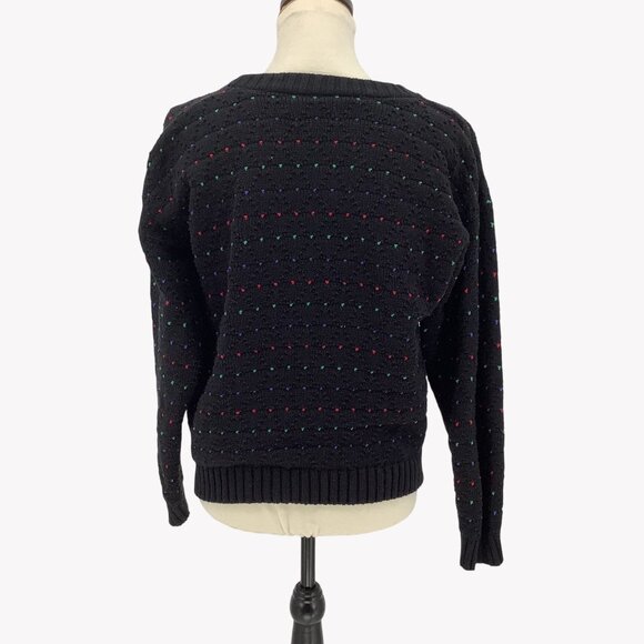 Vintage 90s Navy Knit Crewneck Sweater With Multicolor Dot Pattern Est M - Picture 3 of 4